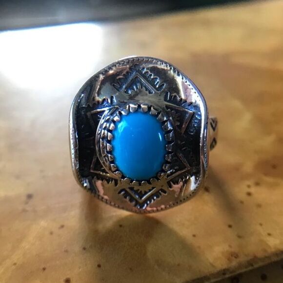 Sleeping Beauty Turquoise Sterling Silver Cowgirl Ring Size 6 - Picture 3 of 9